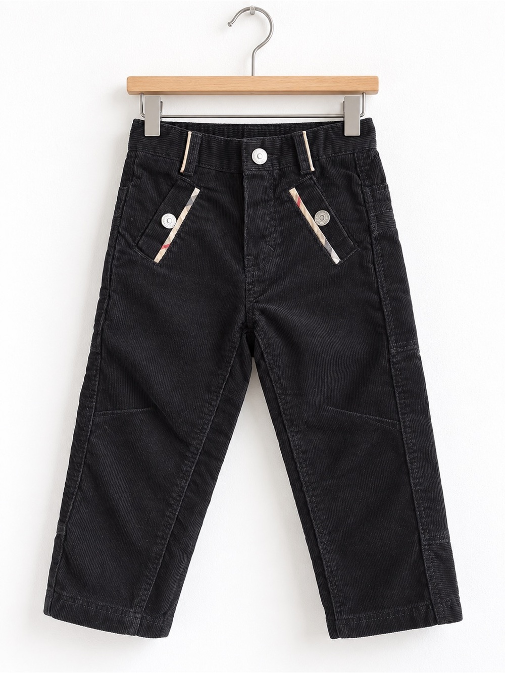 Burberry Black Corduroy Kids Pants with Signature Trim